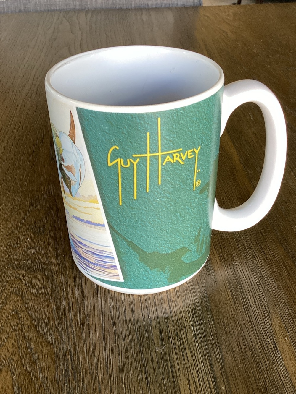 2004 Guy Harvey Teal Green Ceramic Mug with Yellow Logo